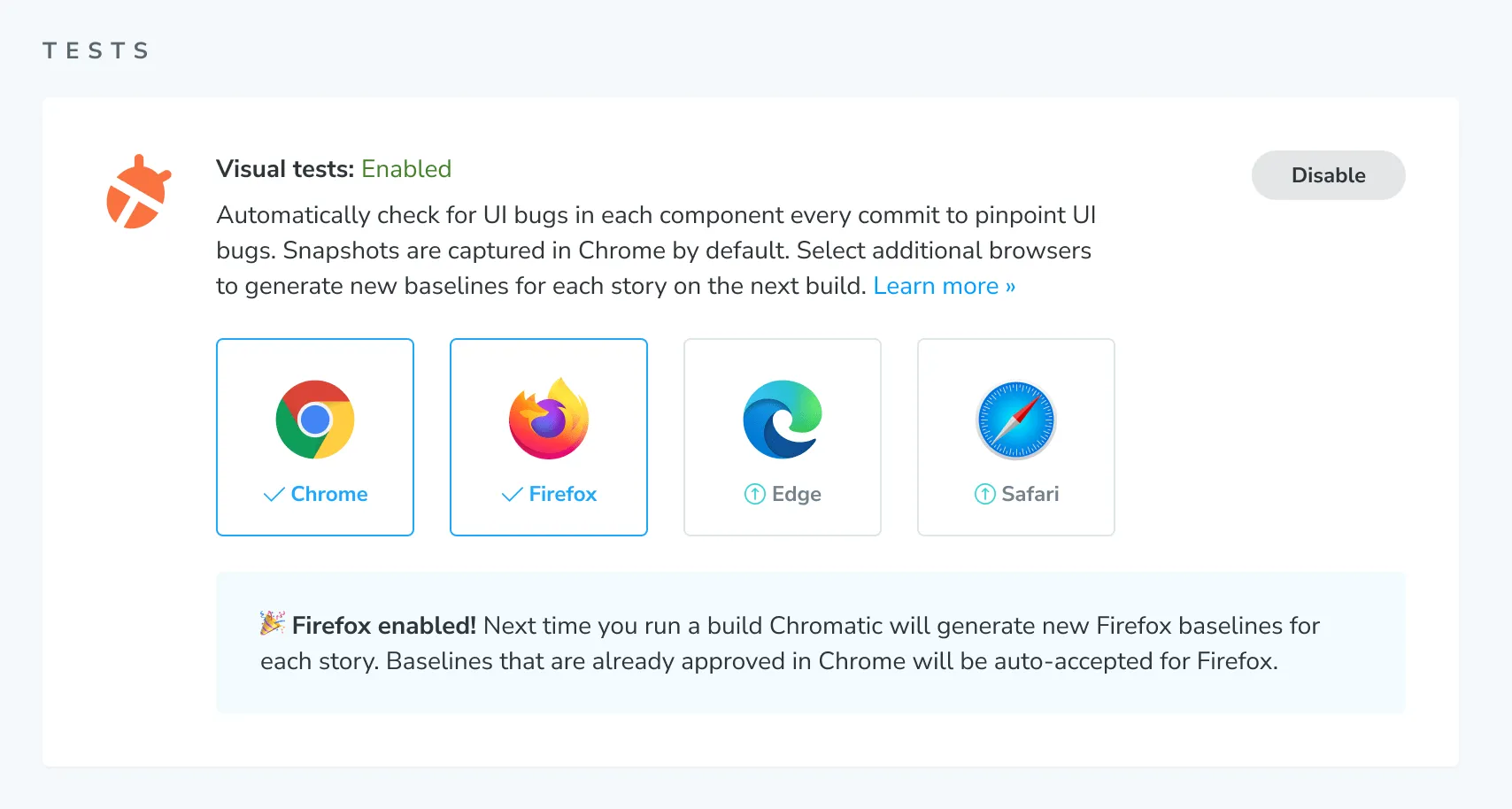 Enable firefox in Chromatic